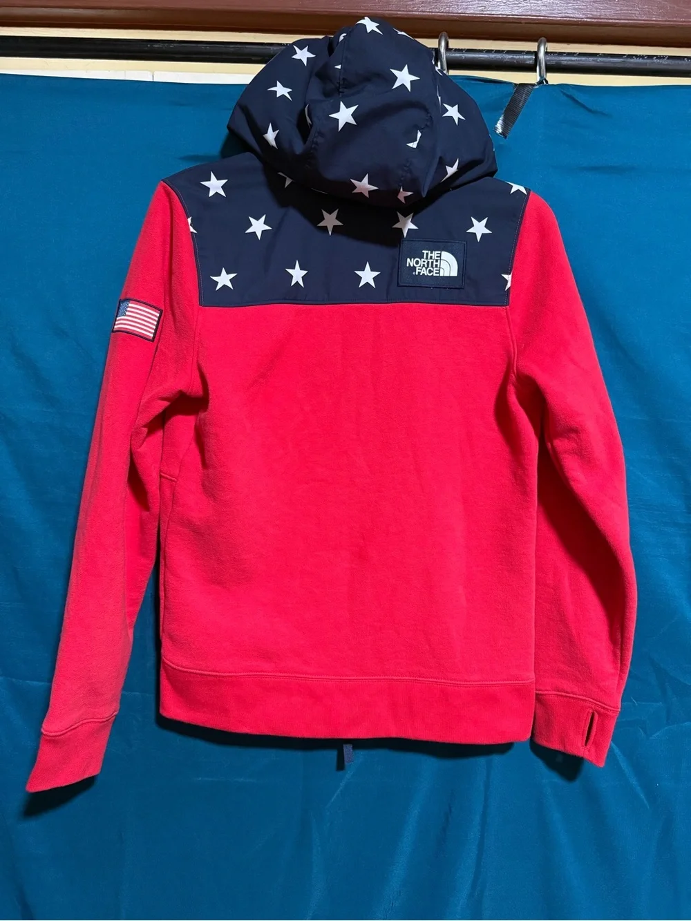 The North Face 2018 Olympic, Red Fleece Hoodie with Navy Star Yoke